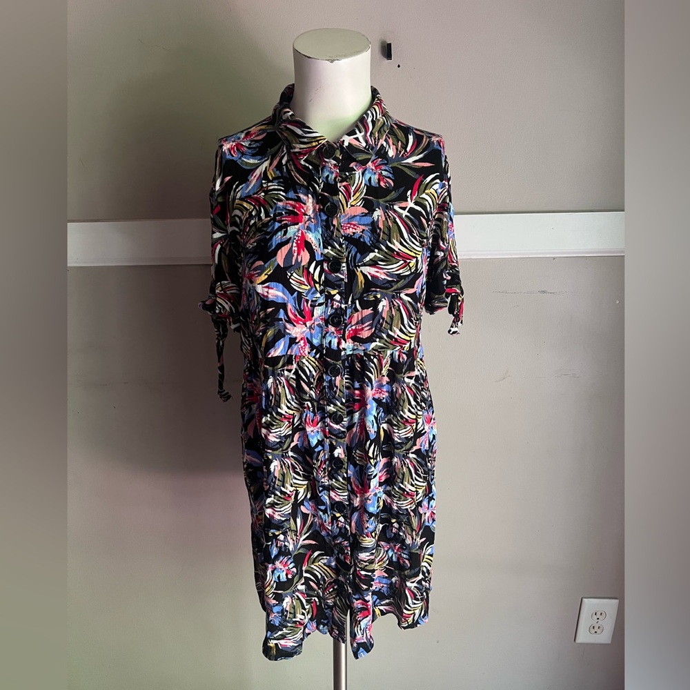New Look Black Tropical Print Midi Shirt Dress